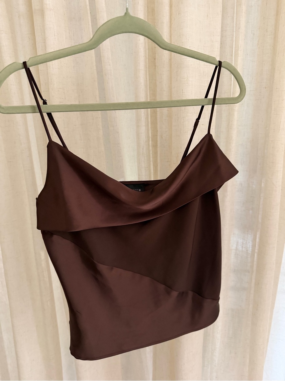 Zara Chocolate Brown Draped Cami with Thin Straps